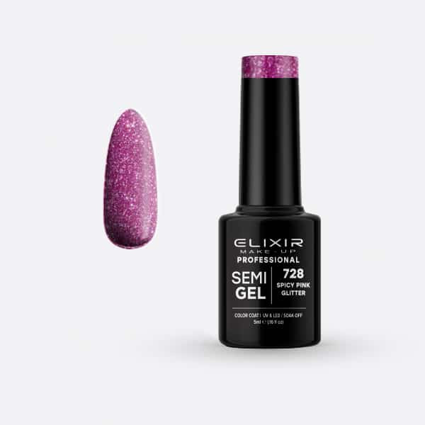 Elixir Semi Gel #728 Spicy Pink Glitter 5 ml