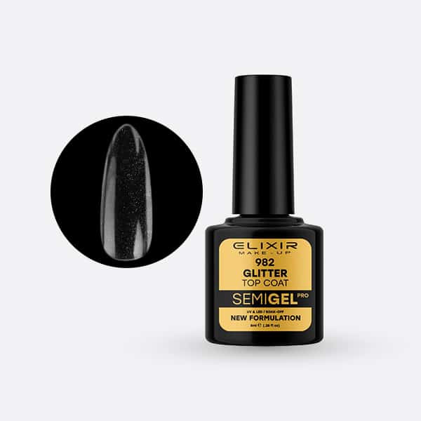 Elixir Semi Gel #982 Glitter Top Coat fixálásmentes, csillámló fényzselé  8 ml