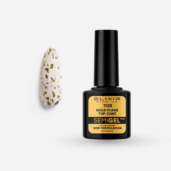Elixir Semi Gel #1128 Gold Flake Top Coat fixálásmentes, csillámló fényzselé 8 ml
